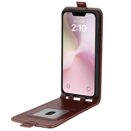 Чехол R64 Texture Single Vertical Flip Leather для iPhone 16e - коричневый