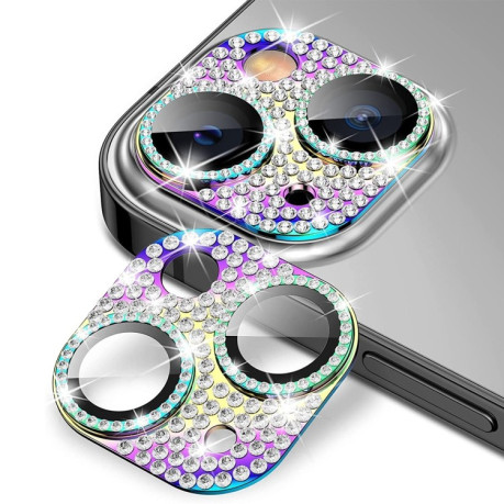 Защитное стекло на камеру ENKAY Hat-Prince Blink Diamond Camera Lens Aluminium Alloy для iPhone 15 / 15 Plus - разноцветное