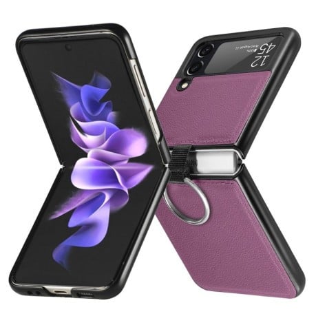 Противоударный чехол Litchi Pattern Folding для Samsung Galaxy Z Flip3 5G - фиолетовый