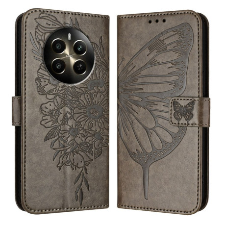 Чохол-книжка Embossed Butterfly для Realme 12 Pro/12 Pro Plus - сірий