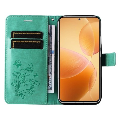 Чехол-книжка Embossed Butterfly для Xiaomi 14T Pro - зеленый