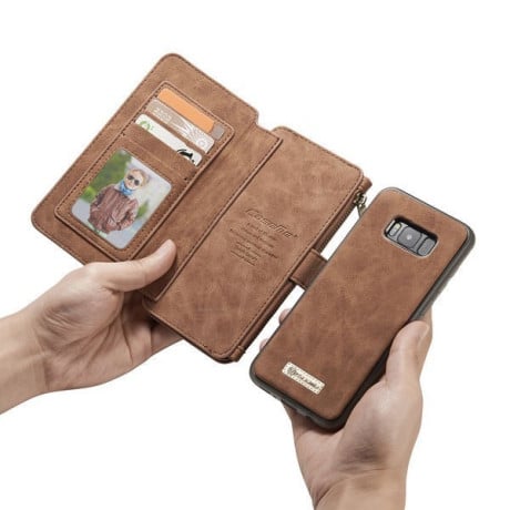 Шкіряний чохол-гаманець CaseMe з відділенням для кредитних карток на Samsung Galaxy S8 Plus -коричневий