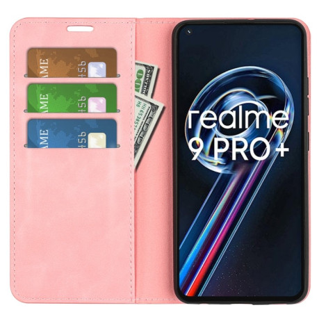 Чохол-книжка Retro Skin Feel Business Magnetic на Realme 9 Pro Plus/ Realme 9 4G - рожевий