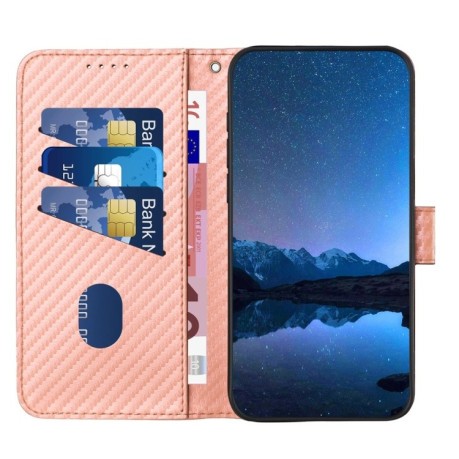 Чехол-книжка Carbon Fiber Texture на Xiaomi Redmi Note 14 5G/Poco M7 Pro 5G - розовый