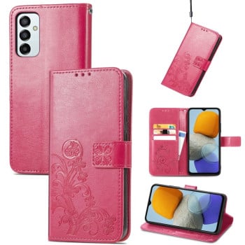 Чехол-книжка Four-leaf Clasp Embossed на Samsung Galaxy M23 - пурпурно-красный
