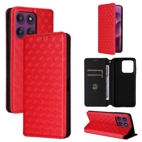 Чехол-книжка Cubic Grid Calf Texture для Motorola Edge 60 Pro - красный