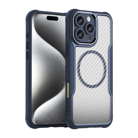 Ударозахисний чохол Carbon Fiber Texture MagSafe Translucent на iPhone 16 Pro Max - синій