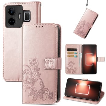 Чохол Four-leaf Clasp Embossed Buckle для  Realme GT Neo 5 5G / GT3 5G-рожеве золото