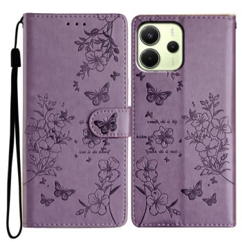 Чохол-книжка Butterflies and Flowers Leather для Redmi Note 14 4G 164.84mm - фіолетовий