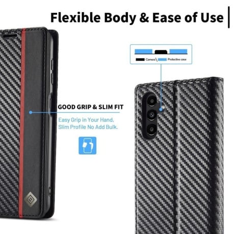 Чохол-книжка LCIMEEKE Carbon Fiber для Samsung Galaxy A55 5G - Black