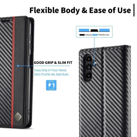 Чехол-книжка LC.IMEEKE Carbon Fiber для Samsung Galaxy S24 FE 5G - Black