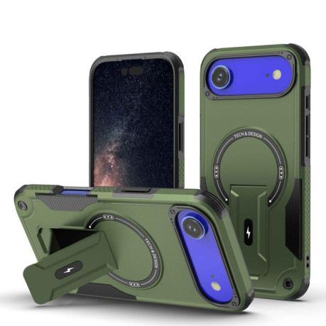 Противоударный чехол Armor Magsafe Holder PC Hybrid TPU для iPhone Air - зеленый