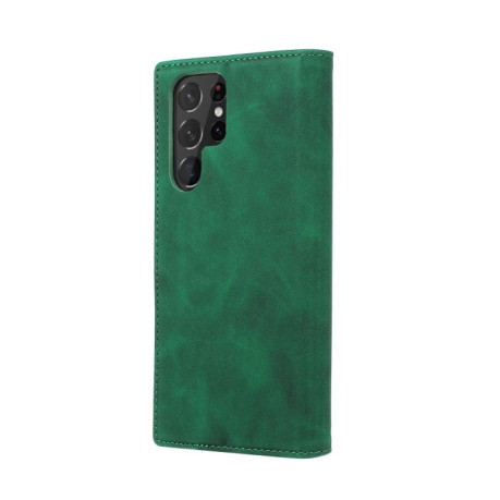 Чехол-книжка Skin Feel Splicing для Samsung Galaxy S22 Ultra 5G - зеленый