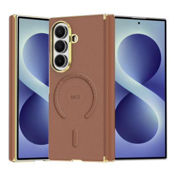 Магнитный чехол Yao Shield Dual-Hingle Magnetic с двойным шарниром на Samsung Galaxy Fold8 Ultra 5G — коричневый