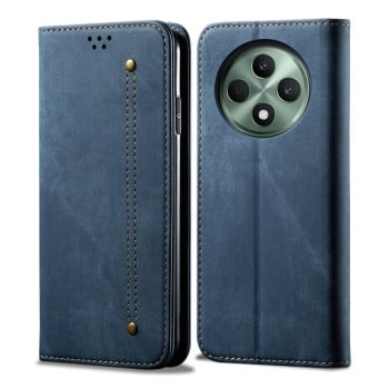 Чехол-книжка с джинсовой тканью casual на OPPO Reno12 F/12 FS 5G Global - синий