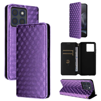 Чехол-книжка Cubic Grid Calf Texture на Motorola Edge 70 5G — фиолетовый
