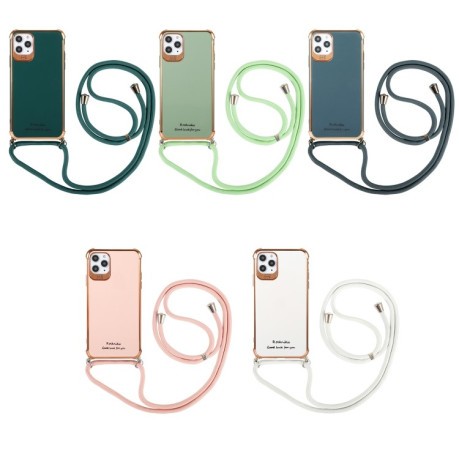 Противоударный чехол Electroplating with Lanyard для iPhone 11 - светло-зеленый