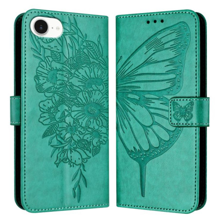 Чехол-книжка Embossed Butterfly для iPhone 16e - зеленый