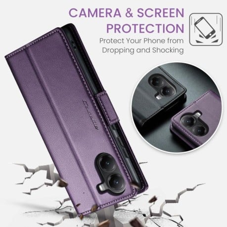 Чохол-книжка CaseMe 023 Butterfly Buckle Litchi RFID Anti-theft Leather для Xiaomi Poco X7 Pro - фіолетовий
