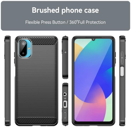 Противоударный чехол Brushed Texture Carbon Fiber на Samsung Galaxy M06 5G - черный