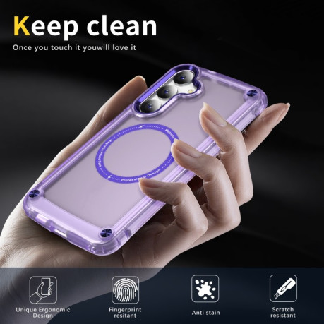 Протиударний чохол Skin Feel TPU + PC MagSafe Magnetic для Samsung Galaxy S25 5G - прозоро-фіолетовий