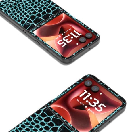 Противоударний чехол ABEEL Crocodile Texture Genuine Leather для Motorola Razr 60 Ultra - синій