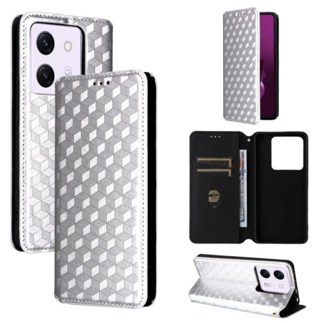 Чохол-книжка Cubic Grid Flip Leather для Xiaomi Poco M7 Pro 5G - сріблястий