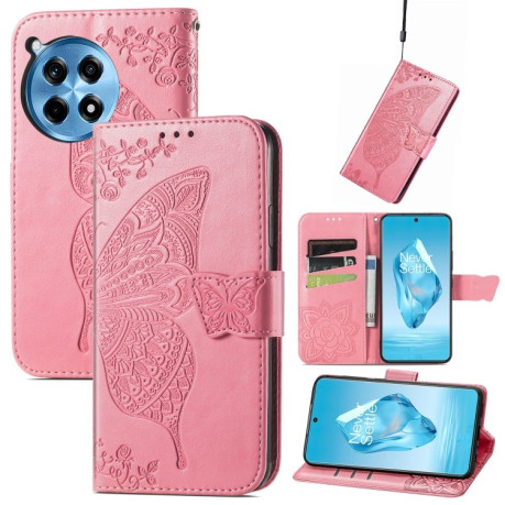 Чехол-книжка Butterfly Love Flower Embossed для OnePlus Ace 3 Pro - розовый