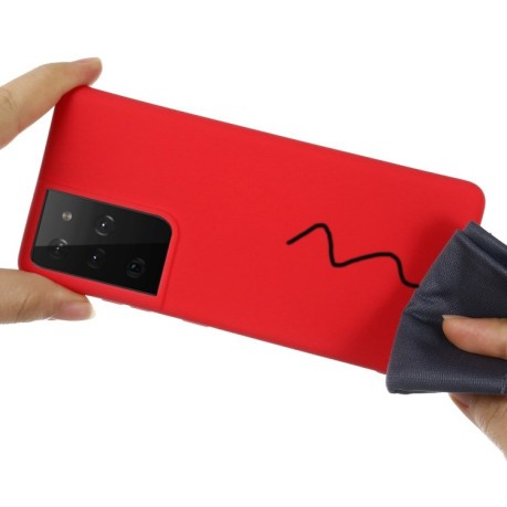 Силиконовый чехол Solid Color Liquid Silicone на Samsung Galaxy S21 Ultra - красный