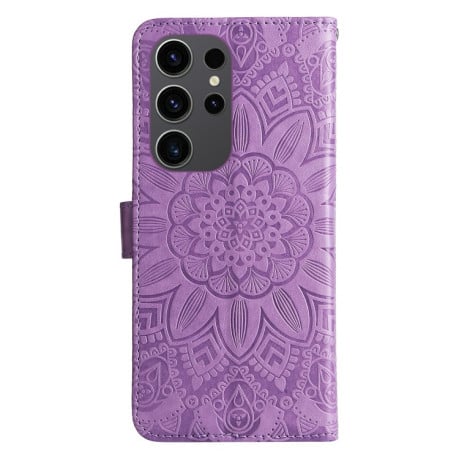 Чехол-книжка Embossed Sunflower для Samsung Galaxy S24 Ultra - фиолетовый