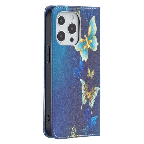 Чохол-книжка Colored Drawing Pattern Invisible для iPhone 13 Pro Max - Gold Butterflies
