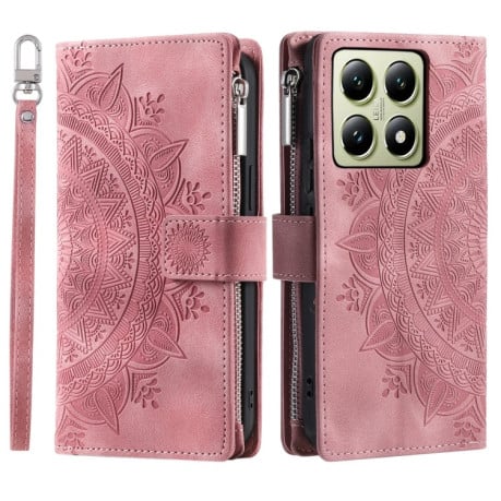 Чехол-книжка Multi-Card Totem Zipper Leather  для Xiaomi 14T - розовый