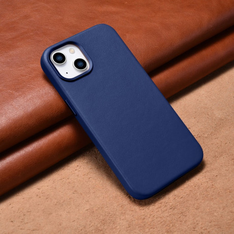 Кожаный чехол iCarer Genuine Leather (MagSafe) для iPhone 14/13 - синий