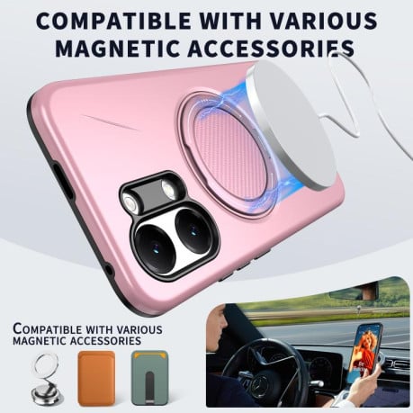 Чохол Metal Rotation Holder MagSafe TPU Hybrid PC з металевим поворотним тримачем і MagSafe на Xiaomi Redmi Turbo 5 Max 5G / Poco X8 Pro Max 5G — рожевий