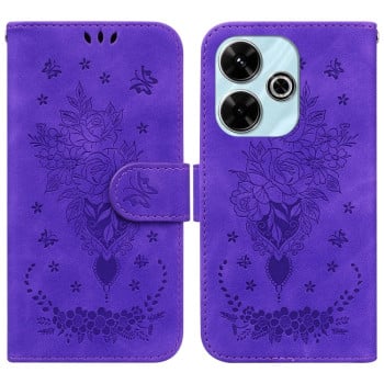 Чехол-книжка Butterfly Rose Embossed для Xiaomi Poco M6 4G - фиолетовый