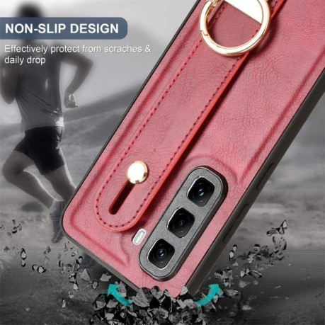 Противоударный чехол Wristband Leather Back для Infinix Hot 50 Pro 4G - красный