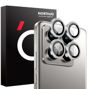 Захисне скло NORTHJO Glitter Camera Lens Protector Tempered Glass Metal Ring на Xiaomi 14T Pro 5G - сріблясте