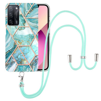 Противоударный чехол Electroplating with Neck Lanyard для OPPO A53s 5G / A55 5G / A54 4G / A16 - синий