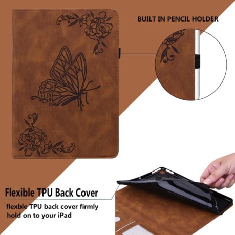 Чехол-книжка Butterfly Flower Embossed Leather на Xiaomi Redmi Pad 2 / Xiaomi Redmi Pad SE 11 2025 - коричневый