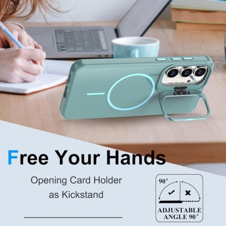 Чехол Bright Color Imitation Camera Bracket с MagSafe и имитацией камеры на Samsung Galaxy S25 FE 5G — бирюзово-синий