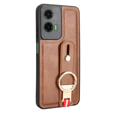 Противоударный чехол Wristband Leather Back для Motorola Moto G35 5G - коричневый