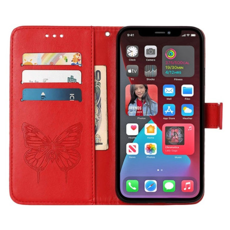 Чехол-книжка Embossed Butterfly для iPhone 14 Pro Max - красный