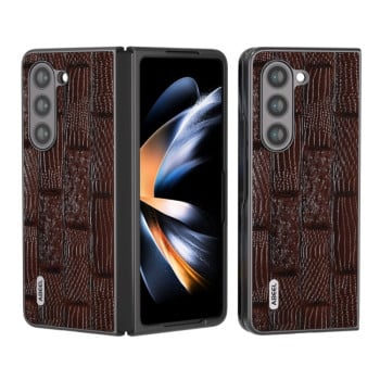 Противоударный кожаный чехол ABEEL Genuine Leather Mahjong Texture Series для Samsung Galaxy Fold 5 - коричневый