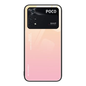 Стеклянный чехол Gradient Color на Xiaomi Poco M4 Pro 4G - желто-розовый