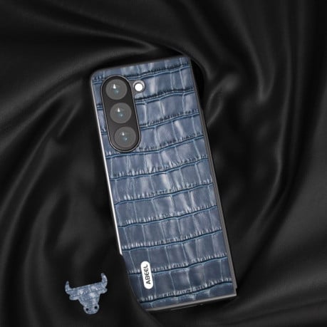 Противоударный чехол ABEEL Crocodile Texture Genuine Leather для Samsung Galaxy Fold 6 - синий