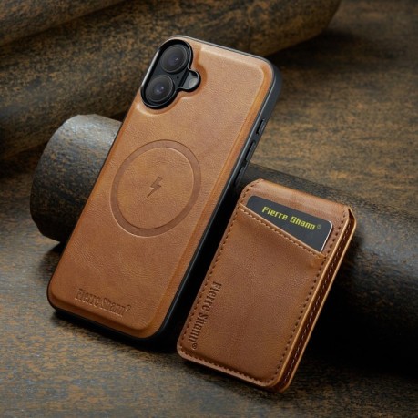 Чохол Fierre Shann Oil Wax Cow Leather Magnetic Card Holder на iPhone 16 - коричневий