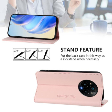 Чохол-книжка RC01 Dual-Folded Magnetic Suction RFID Leather на Realme 14 Pro+ 5G - рожевий