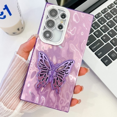 Протиударний чохол Plating Glitter Texture Butterfly для Samsung Galaxy S25 Ultra 5G - Purple Wrinkles
