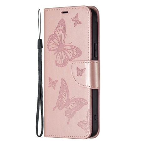 Чехол-книжка Butterflies Pattern для Samsung Galaxy A54 5G - розовое золото