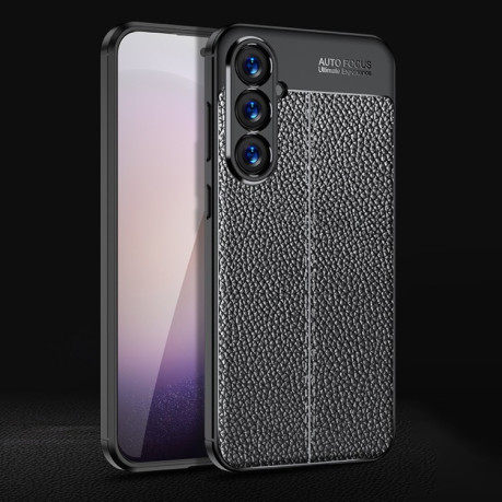 Противоударный чехол Litchi Texture на Samsung Galaxy S24 5G - черный
